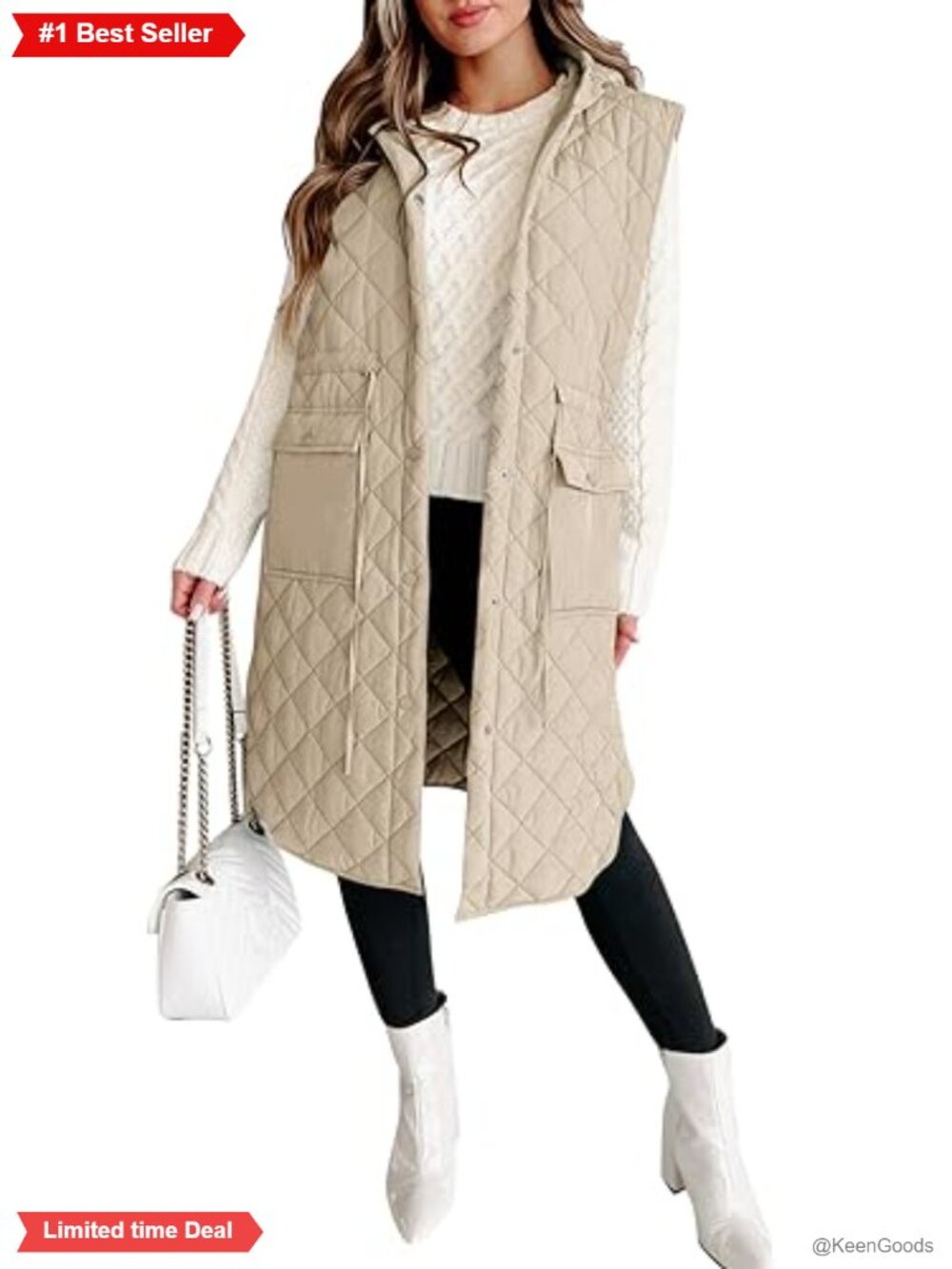 100% Polyester Long Puffer Vest Sleeveless Hooded Quilted Jacket
